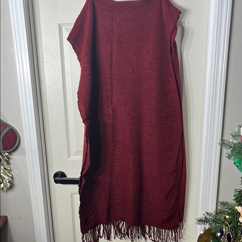 NWOT Burgundy Fringe Knit Poncho/Scarf